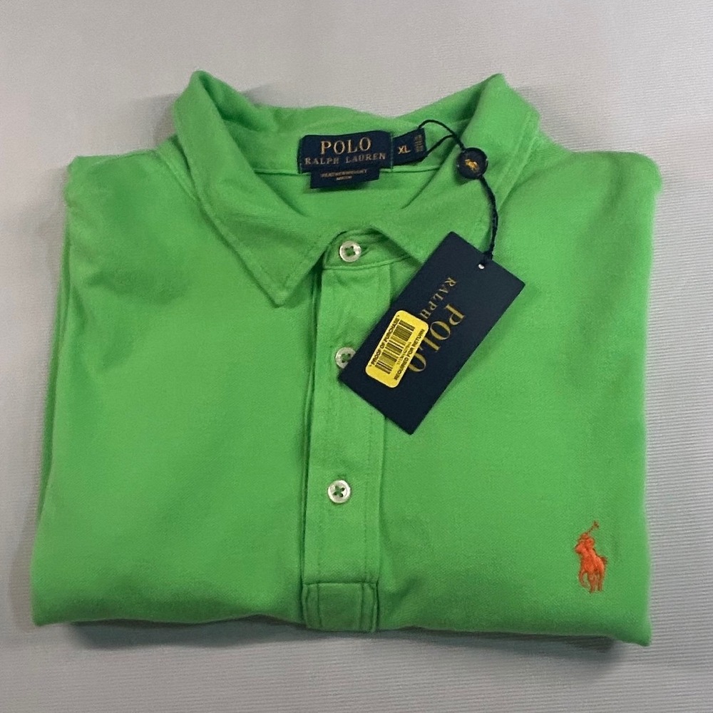 Polo Ralph Lauren Featherweight Mesh Polo Shirt XL Lime Green Orange Pony NWT